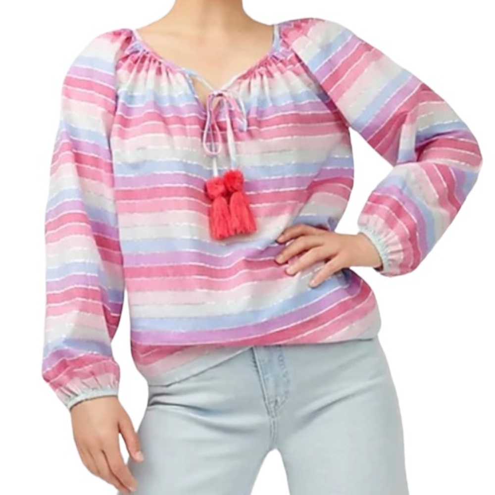 J. CREW striped blouse with tassel detail women’s Size Medium